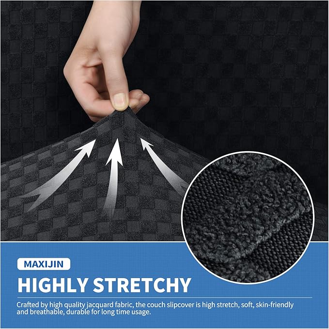 MAXIJIN 4 Piece Jacquard Extra Large Couch Covers for 3 Cushion Couch Super Stretch Non Slip Couch Cover for Dogs Pet Friendly Sofa Slipcover Furniture Protector (Oversized Sofa, Black)