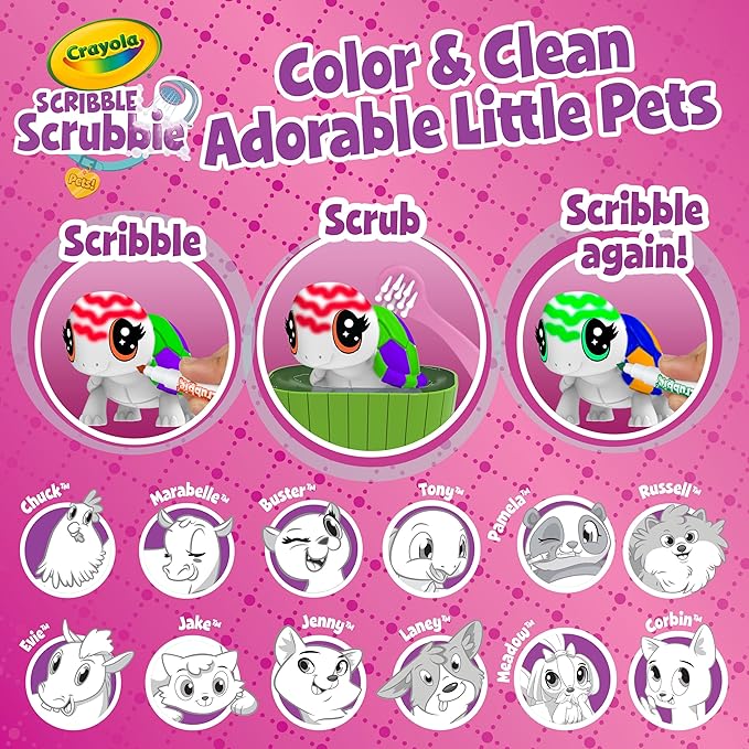 Crayola Scribble Scrubbie Pets Mega Set (25+ pcs), Reusable Pet Care Toy, Toys for Girls & Boys, Gift for Kids, Ages 3, 4, 5