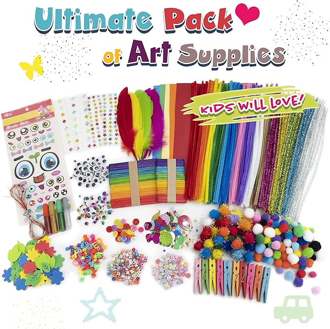 Olly Kids Arts and Crafts Supplies Set- 1000+ Pieces Giftable Craft Box for Kids: DIY Craft Supplies for Toddlers, School Project, and Homeschool