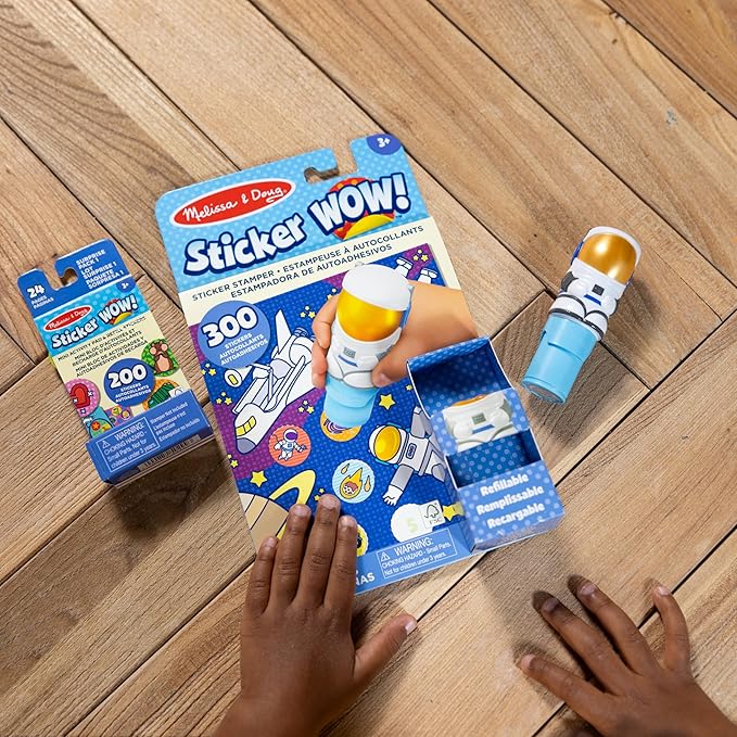 Melissa & Doug Sticker Wow!™ Astronaut Bundle: 24-Page Activity Pad, Sticker Stamper, Mini Activity Pad, 500 Stickers, Arts and Crafts Fidget Toy Collectible Character