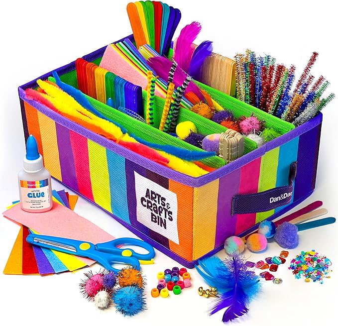 Dan&Darci Arts & Crafts Supplies Kit for Kids and Toddlers - with Storage Bin - Kid & Toddler Art & Craft Set Ages 3, 4, 5, 6, 7 & 8 Years Old - Crafting Materials Box Kits for School or Gift