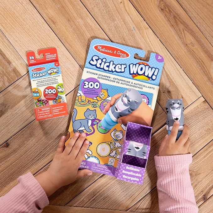 Melissa & Doug Sticker Wow!™ Cat Bundle: 24-Page Activity Pad, Sticker Stamper, Mini Activity Pad, 500 Stickers, Arts and Crafts Fidget Toy Collectible Character