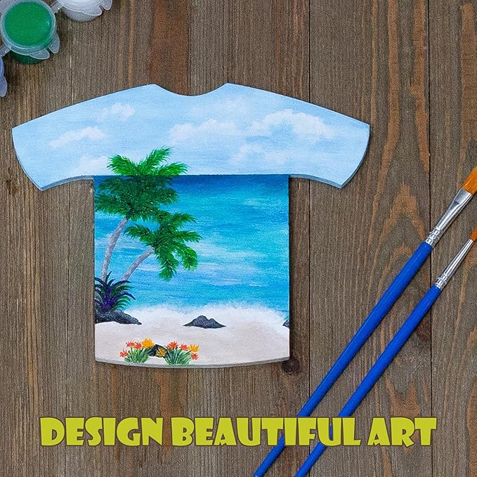 Attatoy Sports Kids’ Wooden Craft Kit (Party-Pack); Sport Jersey Decorating Art Painting Set w/ 25 Sports Shirt Cutouts