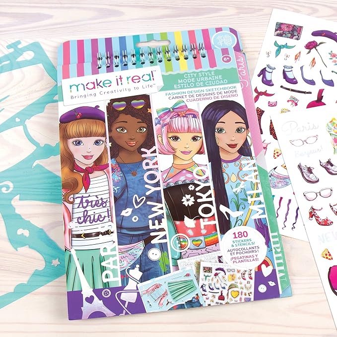 Make It Real – Fashion Design Sketchbook: City Style - Inspirational Fashion Design Coloring Book for Girls - Includes Sketchbook, Stencils, Stickers, and Fashion Design Guide