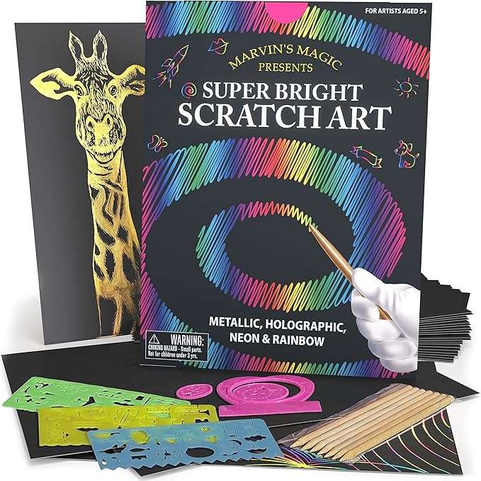 Marvin's Magic - Super Bright Scratch Art - x48 Premium Magic Scratch Boards - Scratch Art Kit with Black Scratch Paper & Rainbow Scratch Paper - Scratch Art for Kids