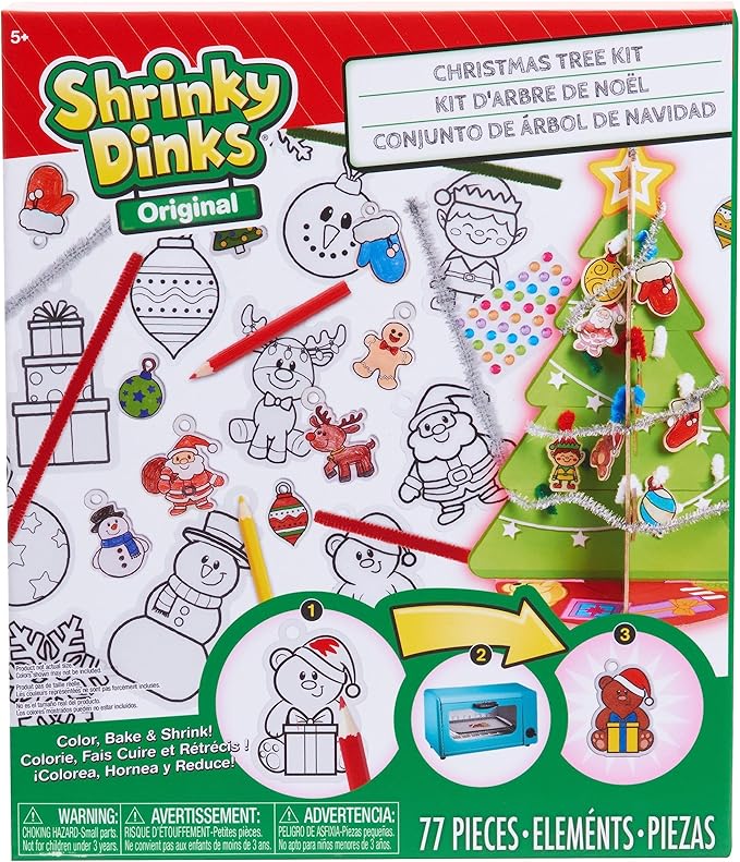 Shrinky Dinks Christmas Tree Kit, 50 Pre-Cut Shrinky Dinks Ornaments, Arts and Crafts, Kids Toys for Ages 5 Up by Just Play