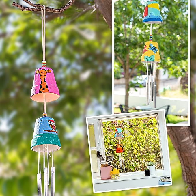 ROMI'S WAY 2-Pack Make Your Own Wind Chime Kit - Larger Bells, Stencils and Beads, Arts and Crafts for Kids Ages 8-12, 6-8 - DIY Craft Kit for Girls & Boys - Unique Art Gifts for Christmas, Birthday
