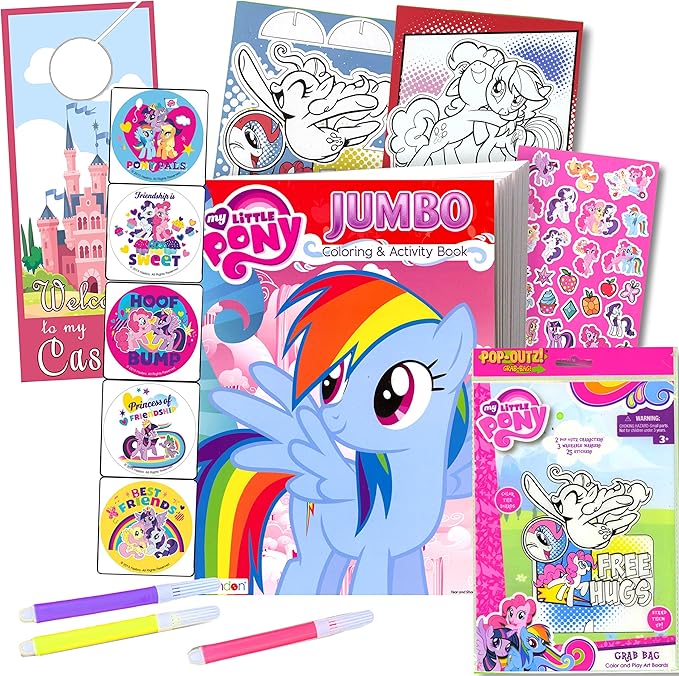 My Little Pony Coloring Book with Take-N-Play Set - 96-Page Coloring Book, My Little Pony Stickers, and Markers