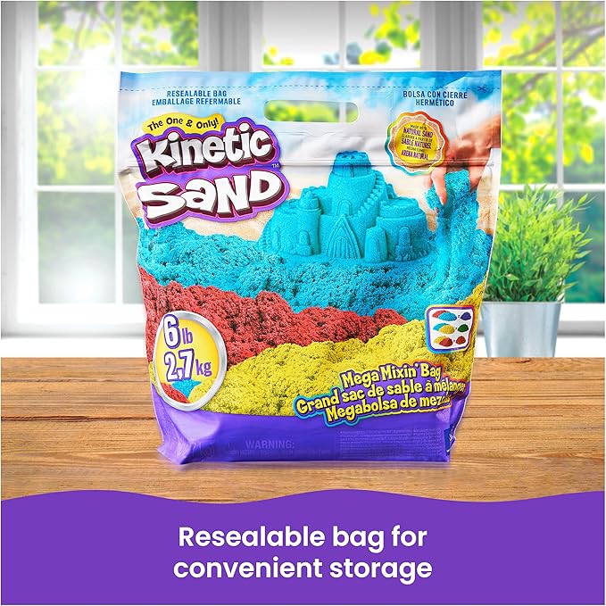 Kinetic Sand, 6lbs Mega Mixin’ Bag with Red, Yellow & Blue Play Sand, Sensory Toys for Kids Ages 3 and Up (Amazon Exclusive)