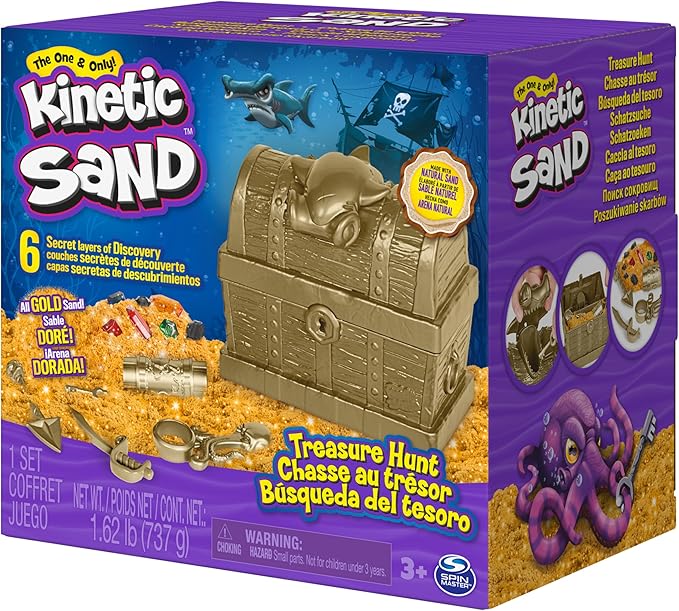 Kinetic Sand, Treasure Hunt with 14 Surprise Reveals & 1.62lbs Rare Shimmer Gold Play Sand, Sensory Toys for Kids Ages 3 and up