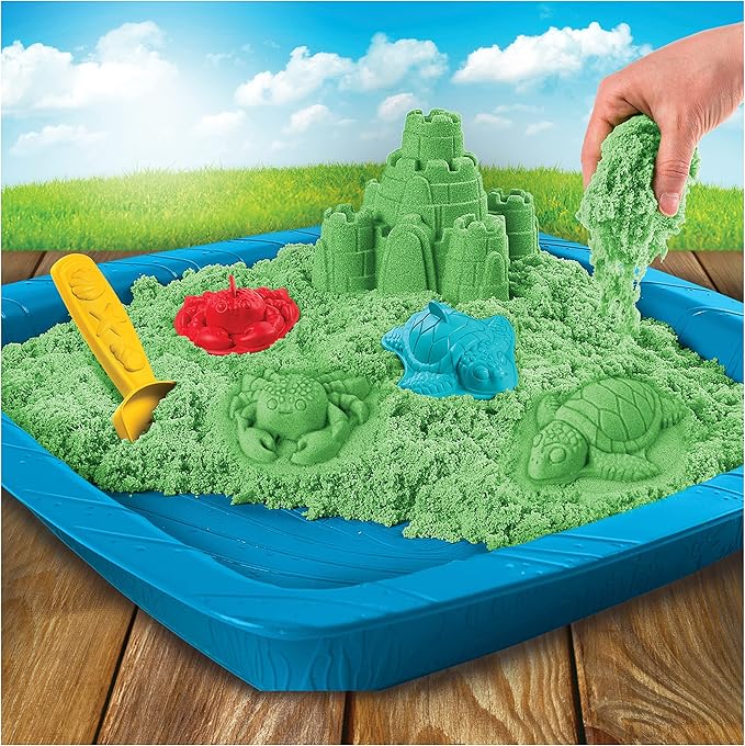 Kinetic Sand, Sandbox Playset with 1lb of Green and 3 Molds, for Ages 3 and up