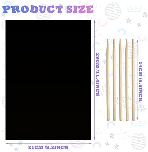 Gersoniel 200 Pieces Scratch Paper Art Set Craft Kits Black Coated Scratchboard Black Scratch Off Paper with Wooden Stylus for Valentine's Day Gifts Birthday Party Supplies