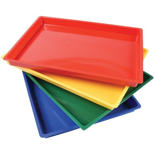 Constructive Playthings Messy Trays for Paint, Water and Sand Toys, Classroom Supplies, Toddler Toys for Creative Play, Set of 4 Trays, Ages 3 Years and Older