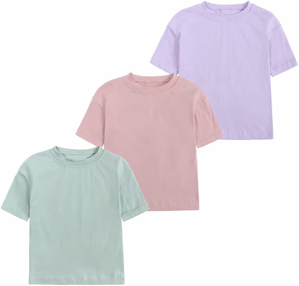 Baby Boys Girls Cotton T-Shirts 3Pack Solid Color Short Sleeve Tee Summer Crewneck Tops for Toddler Kids