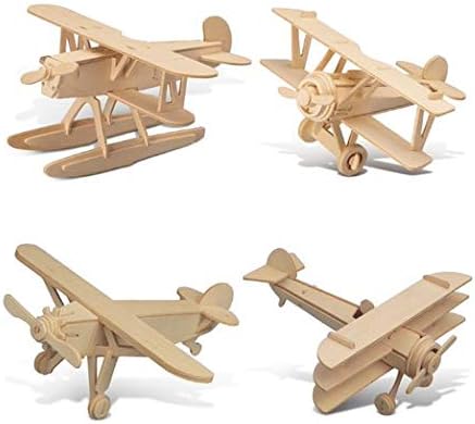 Puzzled Wooden Airplane Model Kits - Water Plane, Spirit of St. Louis, Nieuport 17 & Tri-Plane 3D Wooden Puzzles Set, Educational Adults & Kids Toys DIY Airplane Kit Assembly Planes to Build - 4 Pack