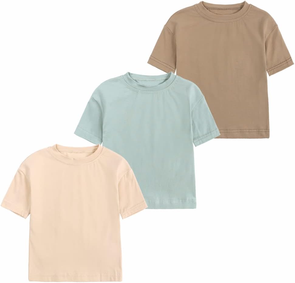 Baby Boys Girls Cotton T-Shirts 3Pack Solid Color Short Sleeve Tee Summer Crewneck Tops for Toddler Kids
