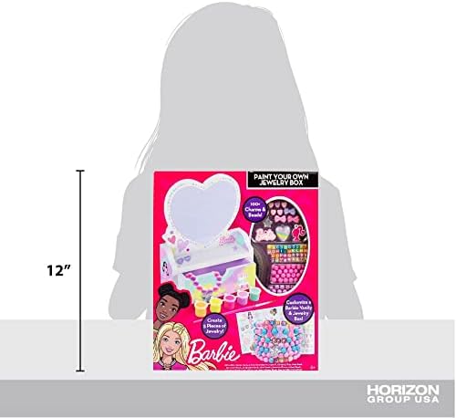 Barbie Paint Your Own Jewelry Box, Customize A Heart-Shaped Vanity & Jewelry Box with Acrylic Paints, Create 5 Pieces of Jewelry, 100+ Charms & Beads, Bead Kit for Kids Ages 5, 6, 7, 8