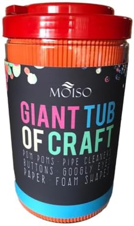 MOISO Kids Crafts and Art Supplies Jar Kit - 550+ Piece Set - Plus Glitter Glue, Construction Paper, Colored Popsicle Sticks, Eyes, Pipe Cleaners