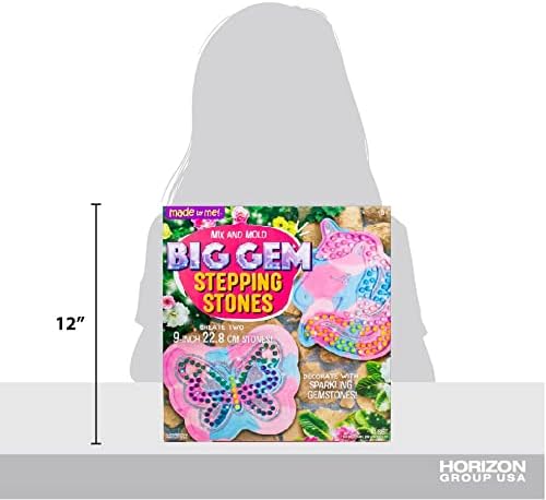 Made By Me Mix & Mold Big Gem Stepping Stones, Make Your Own Stepping Stones Kit, Create Two 9” Stepping Stones, For Kids Ages 6, 7, 8, 9, 10, Great Birthday Party Idea, Spring & Summer Craft Activity