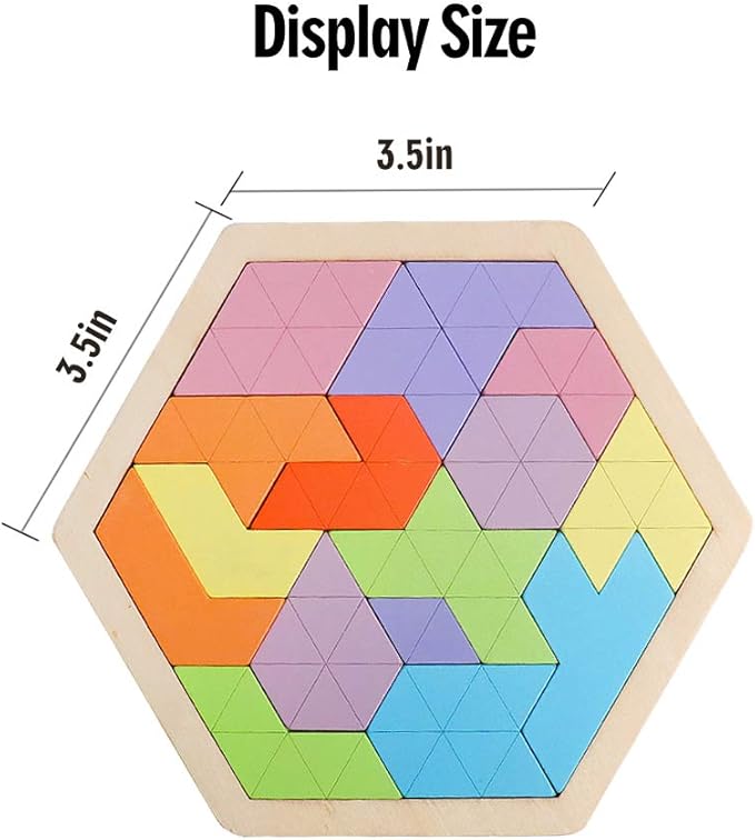 Skrtuan Wooden Hexagon Puzzle for Kid Adults Wooden Blocks Puzzle Brain Teasers Toy Shape Pattern Blocks Tangram Puzzles Games Family Portable Montessori Educational Gift for All Ages Children