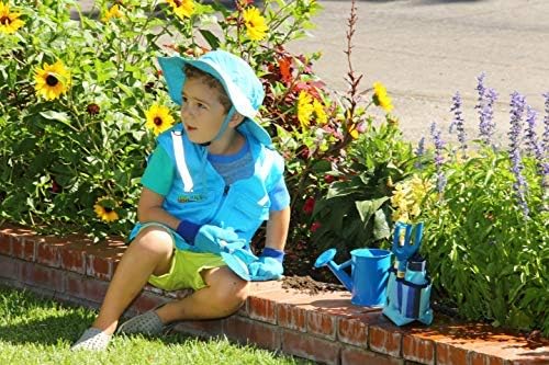 M/L Combination Set Fits Youth Sizes 8-12: 1 Light Blue Cargo Vest for Kids with Reflective Safety Straps & 1 Floppy Bucket Sun Hat with Chin Strap. Color: Light Blue