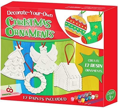 Christmas Crafts for Kids - DIY Christmas Tree Decorations Resin Ornaments Kits (Includes Paints Brushes) - Stocking Stuffers DIY Xmas Ornaments for KidsToddlers Girls Boys Ages 3-5 4-8 8-12