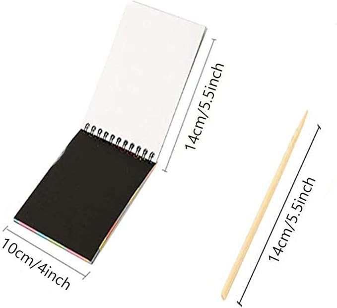 Kidivo Small Size Kid's Rainbow Scratch Book Magic Doodle Scratch Art Activity 2 Notebooks Or Note Pad of 8 Pages with One Stick for Arts and Crafts Kids (Small Size) Pack of 2 Multicolor