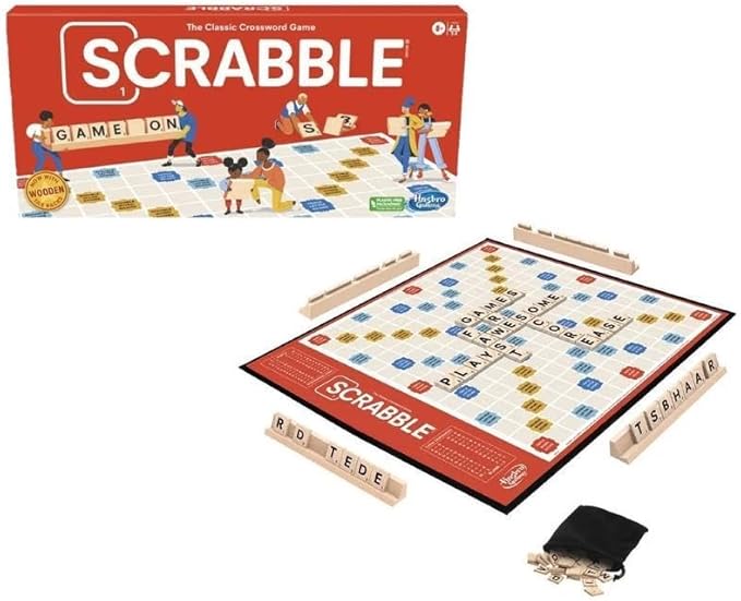 Hasbro Gaming Scrabble Board Game,Word Game for Kids Ages 8 and Up,Fun Family Game for 2-4 Players,The Classic Crossword Game