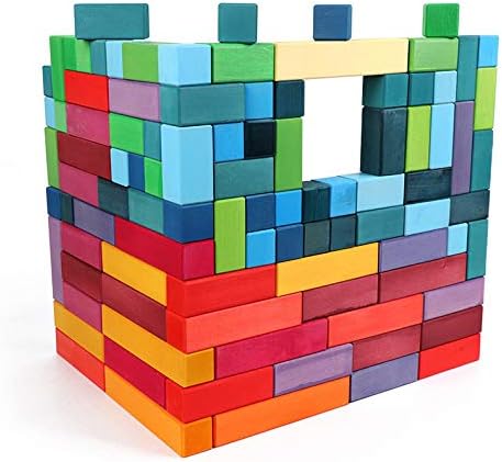 'Pyramid' Rainbow X-Large 100 Piece Blocks, Wooden Toys for Kids, Geometric Stacking Educational Building Blocks