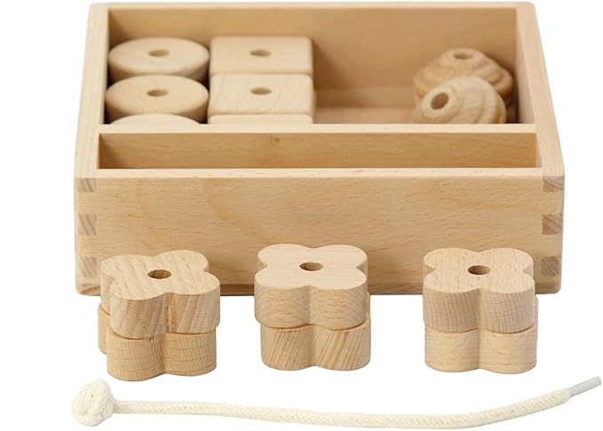 Lacing Bead 27 Large Wooden Beads 1 Lace for Toddler and Kids Montessori Educational Toy Fine Motor Skills 2 Years