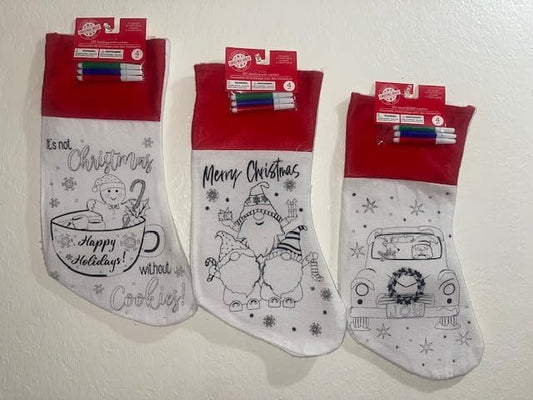 Christmas/Holiday 3 Pack-Color/Decorate Your-Own Christmas Stockings. Felt Material. Holiday Fun for Children Ages 3 and Up. (White/Red)