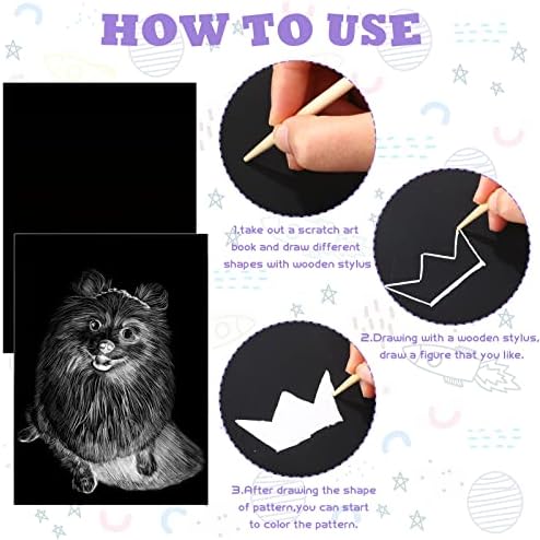 Gersoniel 25 Pieces Scratch Paper Art Set Craft Kits Black Coated Scratchboard Black Scratch Off Paper with Wooden Stylus for Valentine's Day Gifts Birthday Party Supplies