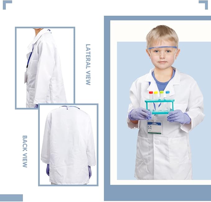 Scientist Costume for Kids, Lab Coat with Science Experiment Kit, Dress Up & Pretend Play for Boys Girls Ages 4 to 8 Years Old