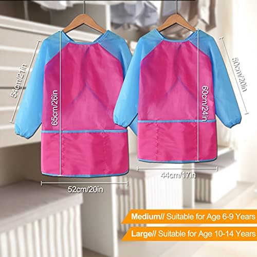 Kids Art Smocks, Painting Apron Artist Smock with Sleeve and 3 Pockets 2 Pack Black/White Set