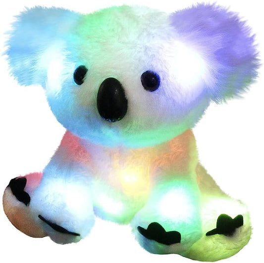 Glow Guards 10'' Light up White Koala Stuffed Animal LED Soft Plush Wildlife Toy with Rainbow Night Lights Ideal Birthday Children's Day for Toddler Kids