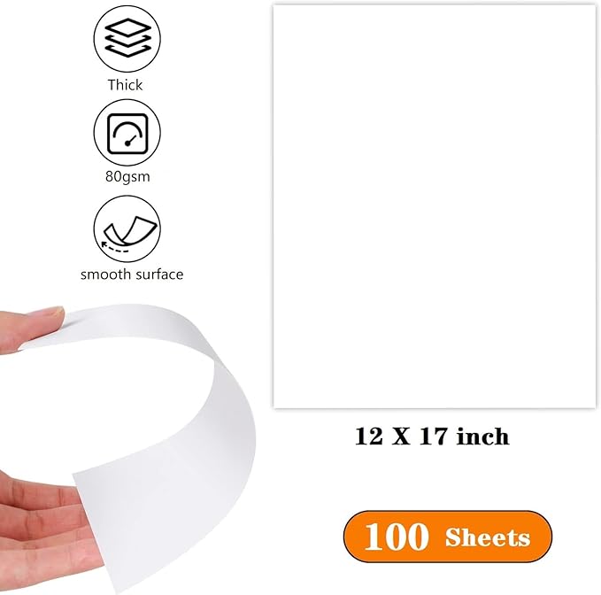 WAUPPY 12"x17" Sketch Drawing Paper 100 Sheets Art Craft Paper for Doodle, Kids Arts Supplies White Coloring Paper