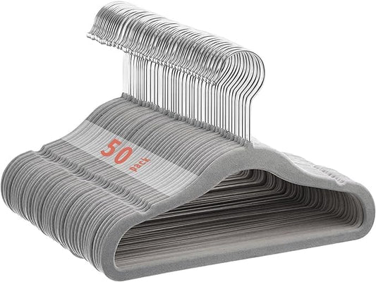 Velvet Baby Hangers 50 Pack, 11 Inch Kids Non Slip Hangers, Premium Childrens Hangers for Clothes, Space-Saving Nursery Hangers, Perfect Infant/Toddler Clothes Hangers for Daily Use(Grey)