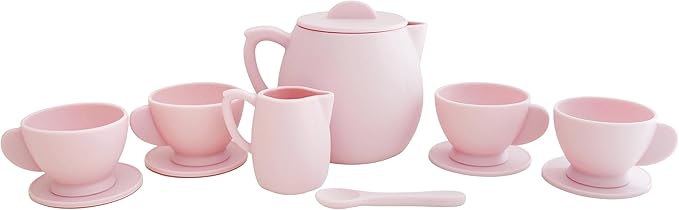 Marlowe & Co Silicone Tea Play Set for Children, 12 Piece Dishwasher Safe Tea Gift Set for Toddlers (Primrose Pink)