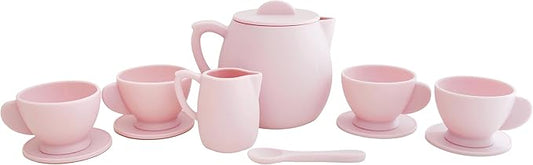 Marlowe & Co Silicone Tea Play Set for Children, 12 Piece Dishwasher Safe Tea Gift Set for Toddlers (Primrose Pink)