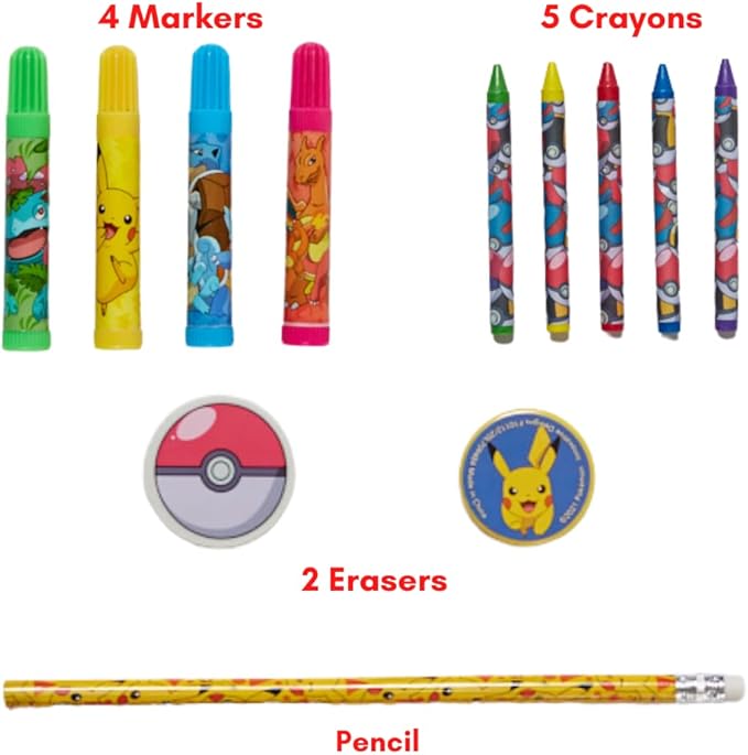 Innovative Designs Pokemon Kids Coloring Art and Sticker Set, 30 Pcs. & Craft Supplies with Pencil Case