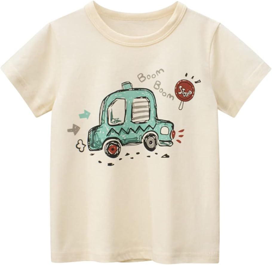 Boys' 4-Pack Excavator Short Sleeve Crewneck T-Shirts Top Tee Size 2-7 Years Toddler Boys' Value Pack Cotton T-Shirt