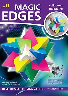 Polyhedra Magic Edges. Set #5 / 3D Paper Model Kits. The Most Difficult Polyhedra of Magic Edges Collection: Great Icosahedron, Compound of Five tetrahedra