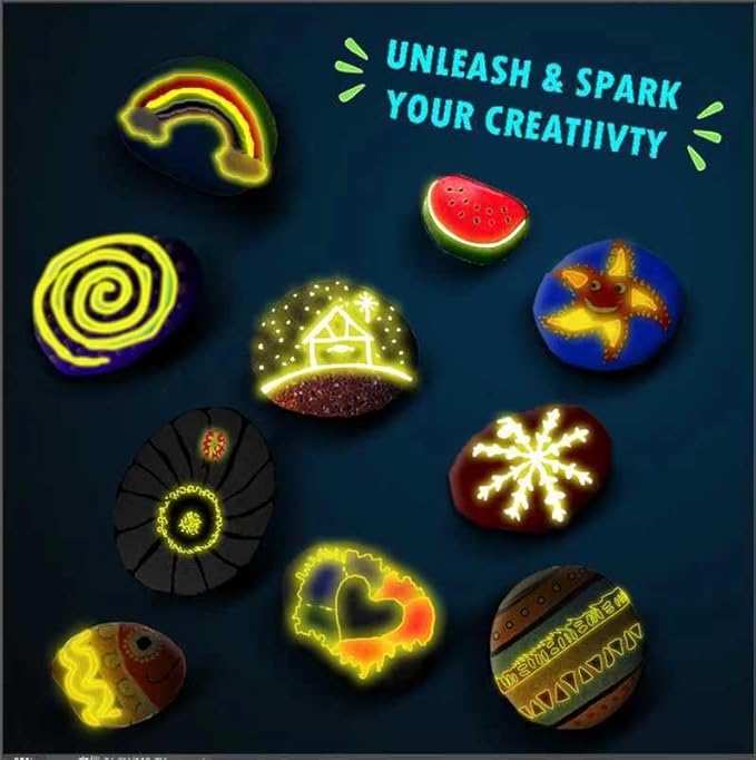 TJRTJR Rock Painting Kit-Glow in The Dark Rocks Kit-Pet Rocks for Kids-Arts and Crafts for Kids-Crafts Painting Kit-Birthday Gift for Kids Ages 6-9-Rock Painting kit for Adults-Rock for Painting