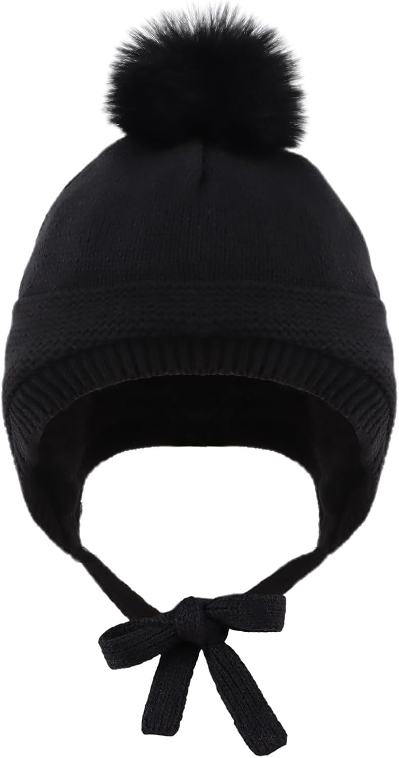 Basic Winter Baby Beanie Gloves Boys Girls Knitted Hat Pompom Kids Earflap Hats Warm Infant Toddler Beanie Mittens Set