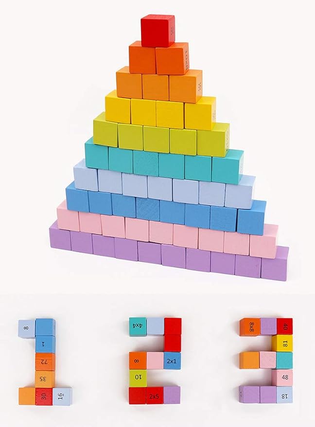 Umbresen Wooden Multiplication Board Game, 100 Cubes Blocks Montessori 10x10 Times Table Tray with Answers Preschool Learning Toys Gift for Children Kids (Multiplication Board)