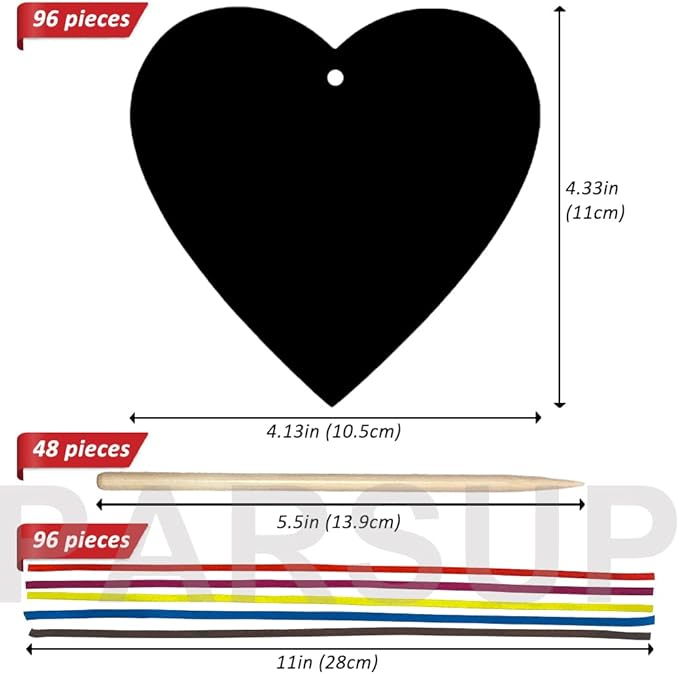 Valentines Day Scratch Paper 96 Pieces Art Rainbow Heart-shaped Scratch Craft Art with Wooden Styluses and Ribbons for Kids Decorative Arts and Crafts Valentine's Day Wedding