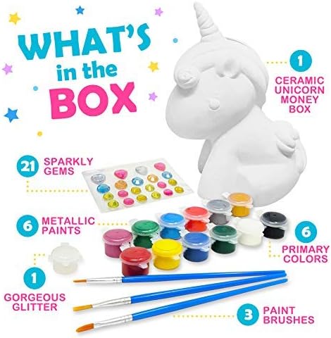 Original Stationery Paint and Decorate Your Own Unicorn Money Box, Kids Paint Set for Girls with 21 Gems, 12 Non Toxic Fun Colors and Lots More!