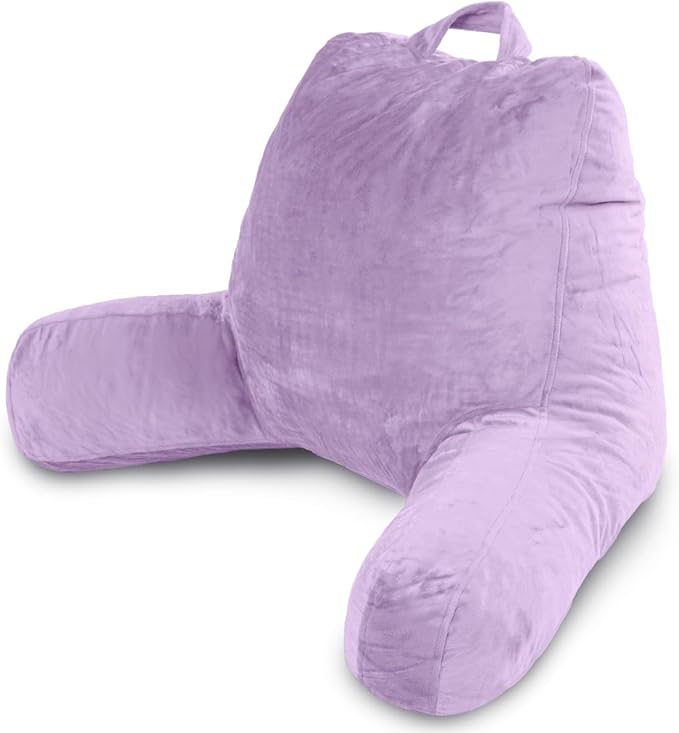 Milliard Reading Pillow with Shredded Memory Foam, Large Adult Backrest with Arms, Back Support for Sitting Up in Bed with Washable Cover (Sit up Pillow) (Lavender)