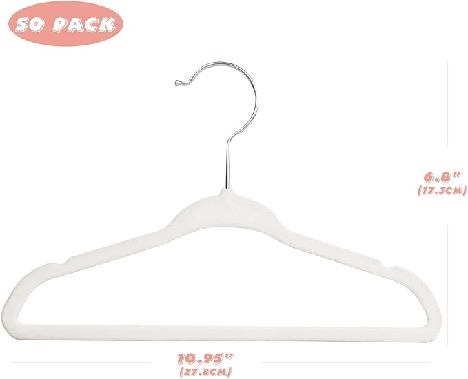 Velvet Baby Hangers 50 Pack, 11 Inch Kids Non Slip Hangers, Premium Childrens Hangers for Clothes, Space-Saving Nursery Hangers, Perfect Infant/Toddler Clothes Hangers for Daily Use(White)