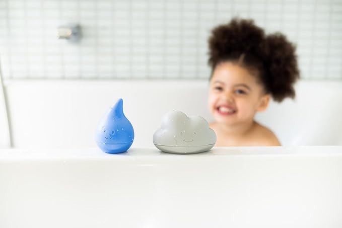 Ubbi Muted Color Cloud and Droplet Silicone Bath Squeeze Toys for Toddlers and Baby, Fun Bath Time Toys, Interactive Bath Toys, Baby Bath Accessory, Set of 2